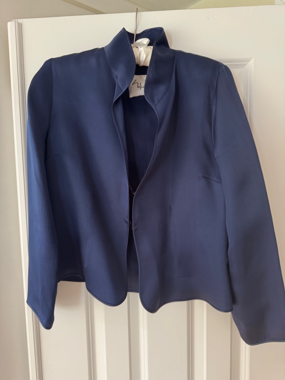 Sylvia Heisel Navy Open-Front Sculpted Collar Jacket